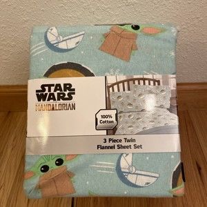 Star Wars the Mandalorian twin flannel three piece set, fit, Flat And Pillowcase